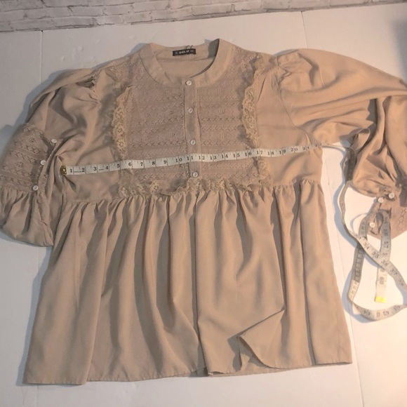 Sheilay long sleeve ruffle lace Bohemian prairie peasant top Tan Plus size 3X - Picture 7 of 13